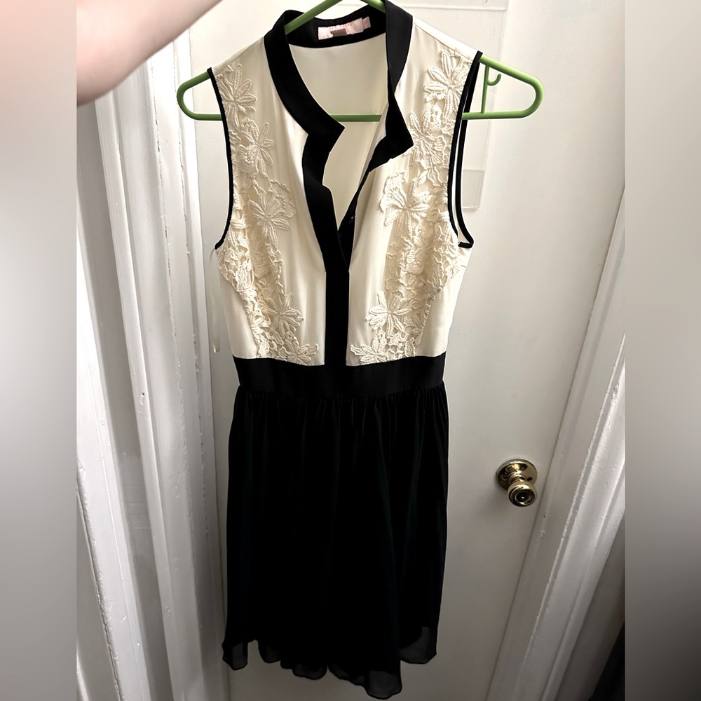 Ted Baker Cream and Black Sheath Midi Dress Size 0